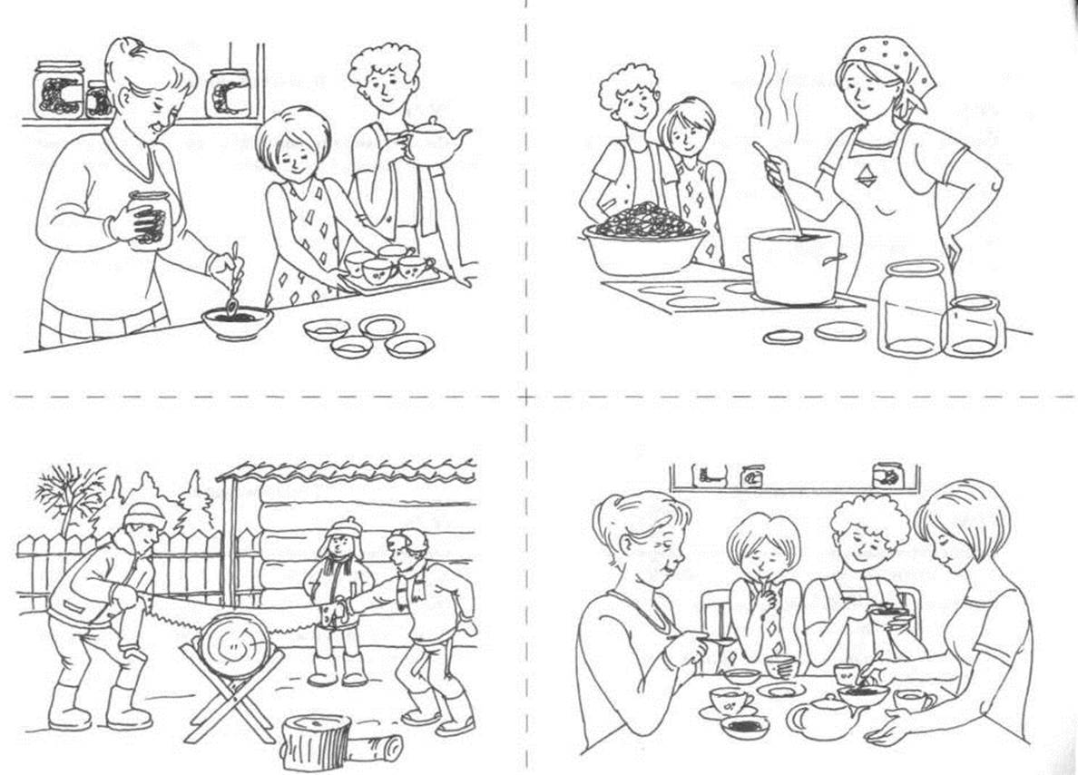 Развитие речи средняя группа женский день. Семья задания для дошкольников. Сюжетные картинки раскраски. Сюжетный рисунок для детей. Раскраска семья.