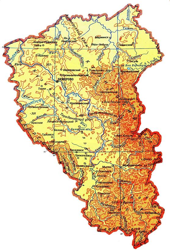 Карта кемеровской области с населенными пунктами и дорогами
