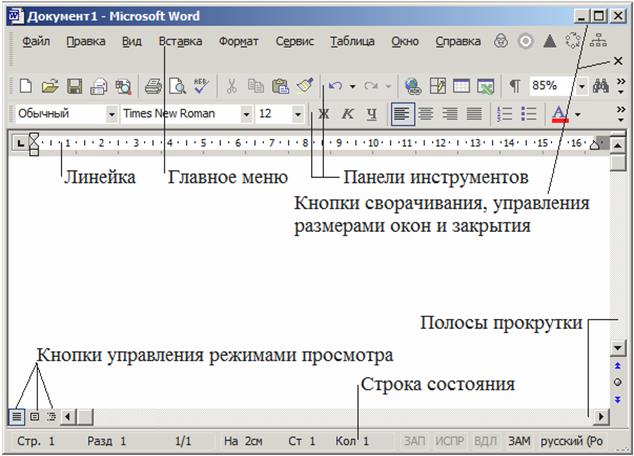 Работа в ворде 7. Основные элементы текстового процессора Word. Окно текстового процессора. Окно текстового редактора Word. Основные элементы окна текстового редактора Word.
