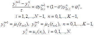 Трехслойная разностная схема для уравнения теплопроводности