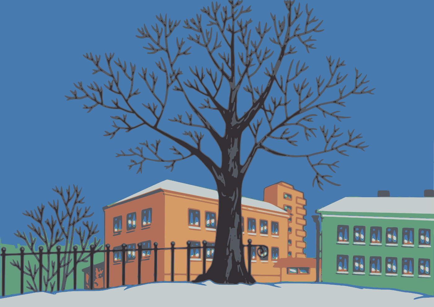 Для рисования дом дерево зимняя
