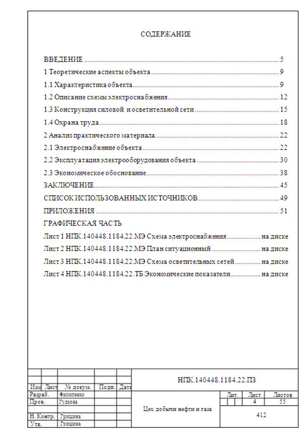 Как правильно писать содержание в проекте