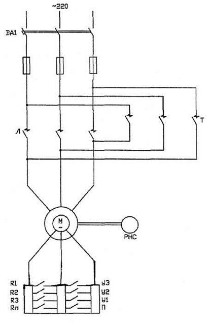 Принципиальная электрическая схема электродвигателя с фазным ротором