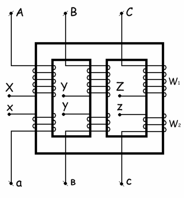 1 трехфазные трансформаторы. 3 Фазный трансформатор схема. 3х фазный трансформатор напряжения схема включения. Трехфазный двухобмоточный трансформатор схема. Схема включения трехфазного трансформатора.