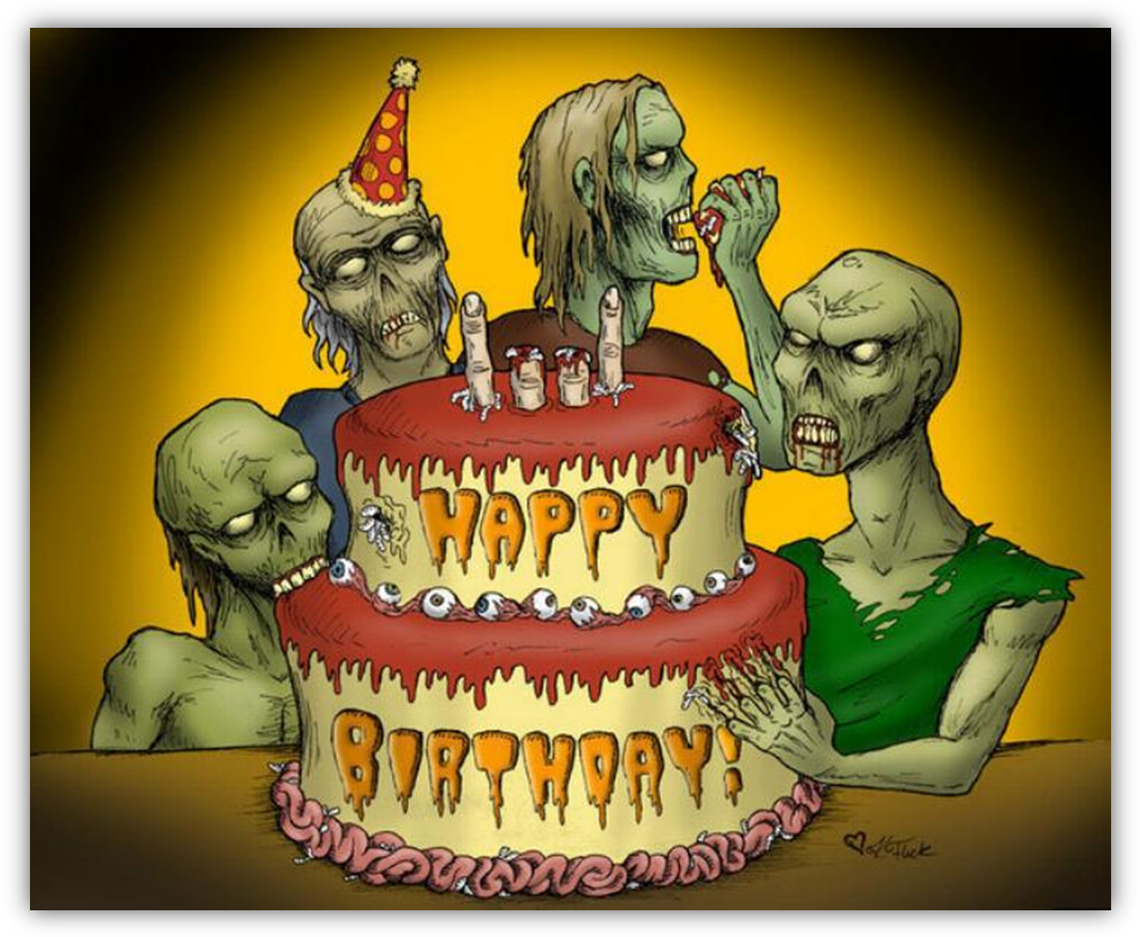 Рождение хоррор. Ужасные открытки с днем рождения. Зомби поздравления с днем рождения. С днем рождения в стиле хоррор.