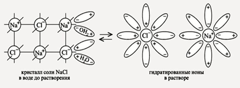 Механизм растворения. Схема электролитической диссоциации хлорида натрия. Механизм диссоциации NACL.