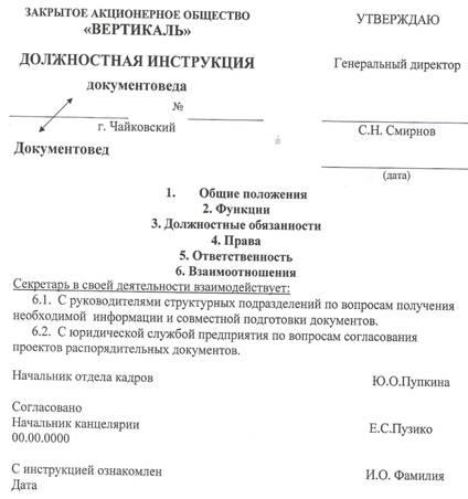 Образец должностной инструкции по персональным данным