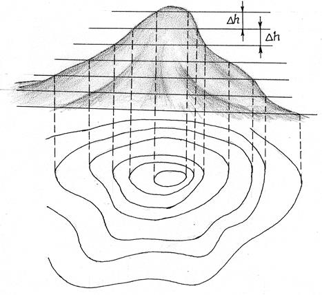 Основание холма. Рельеф горизонтали холма. Горизонтали на плане. Построение рельефа горизонталями. Изобразить горизонталями холм.