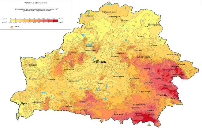 Карта радиоактивного загрязнения беларуси