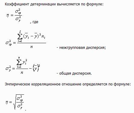 Корреляционное отношение. Эмпирический коэффициент детерминации рассчитывается по формуле. Коэффициент детерминации и эмпирическое корреляционное отношение. Эмпирическое корреляционное отношение. Коэффициент детерминации формула статистика.