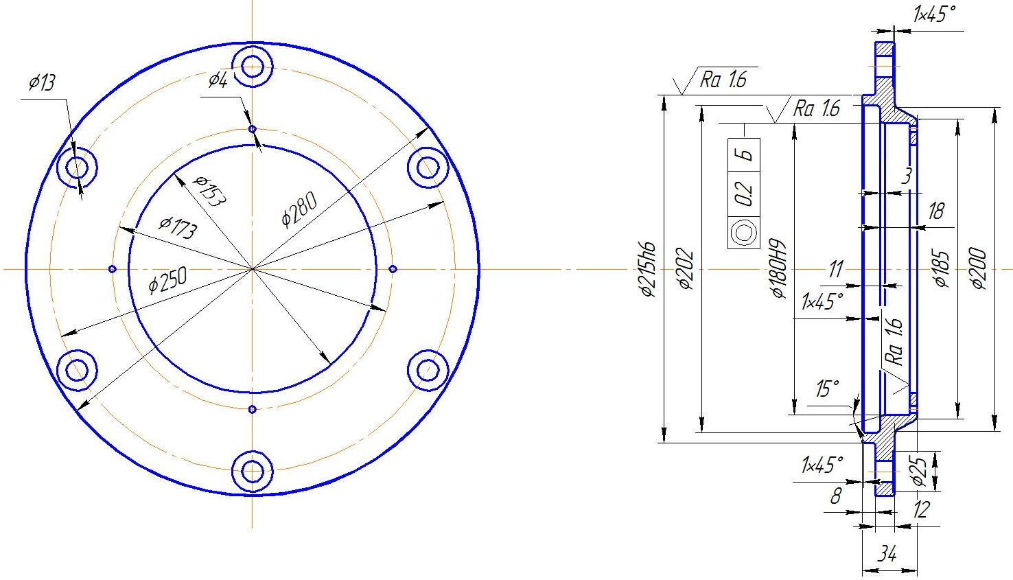Фланец чертеж компас