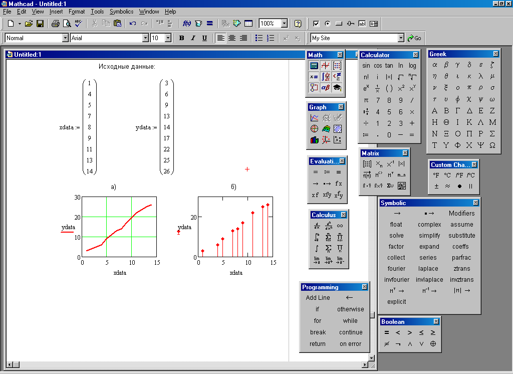 Как нарисовать график в mathcad