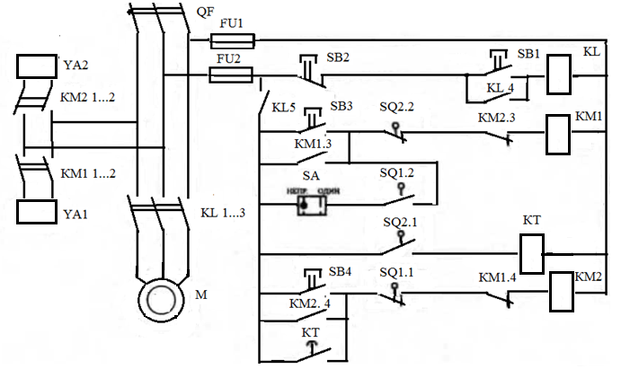 Принципиальная электрическая схема управления эп двух совместно работающих конвейеров